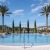 a pool with trees around it