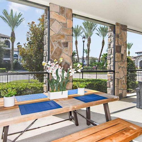 The essence of exceptional living a patio with a table and chairs